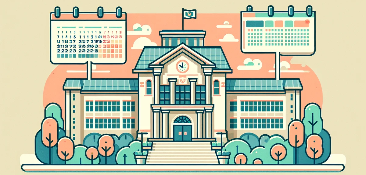 Comparison infographic style illustration showing two university buildings side by side - one labele