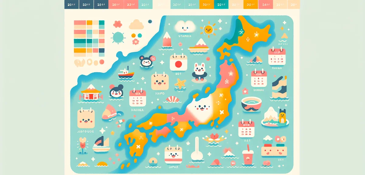 A colorful infographic-style map of Japan showing summer vacation start dates by prefecture, with ca