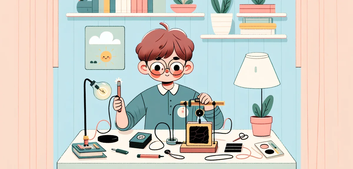 An older elementary school student concentrating on building a charcoal battery experiment with binc