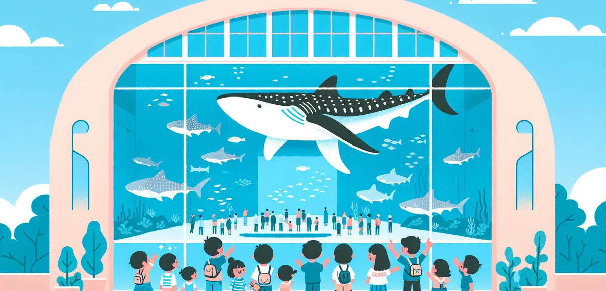 Churaumi Aquarium in Okinawa, massive Kuroshio Sea tank with whale sharks and manta rays swimming, v