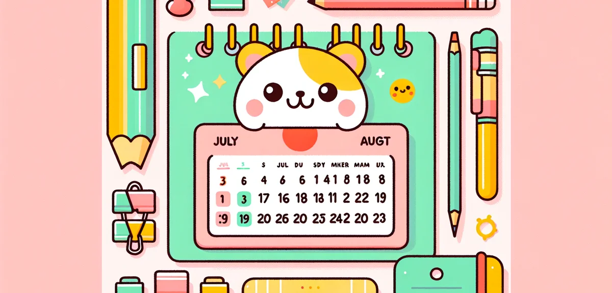 Japanese school calendar showing July and August 2026 with red circles marking summer vacation start