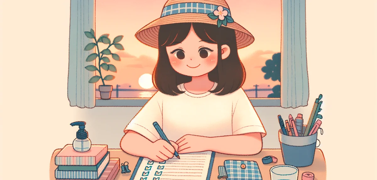 A Japanese upper elementary school student independently reviewing and adjusting their summer schedu