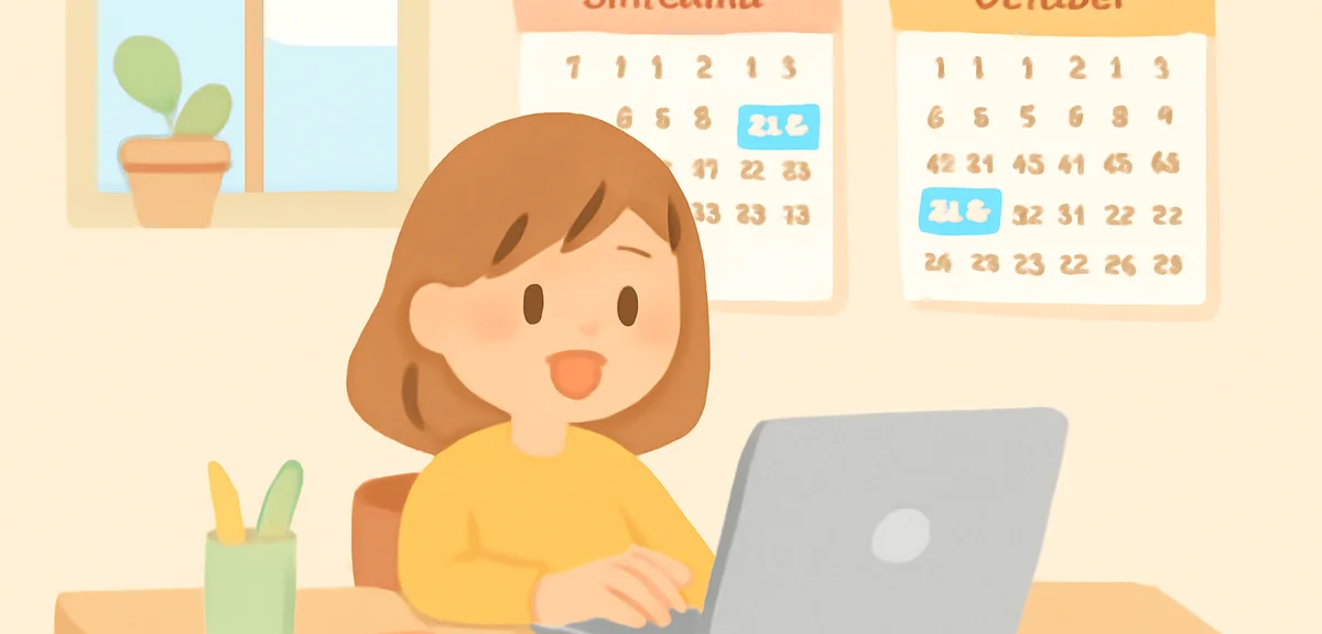 Calendar pages showing September and October with university schedule marked, clean minimal desk set