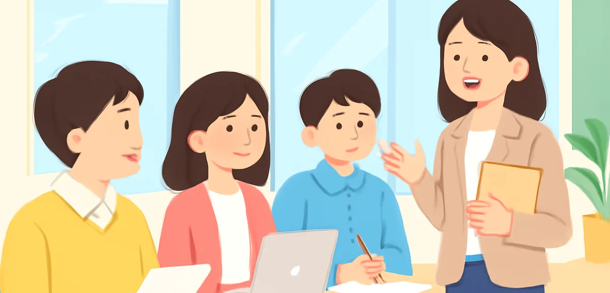 Japanese university students in business casual attending an internship orientation, modern office, 