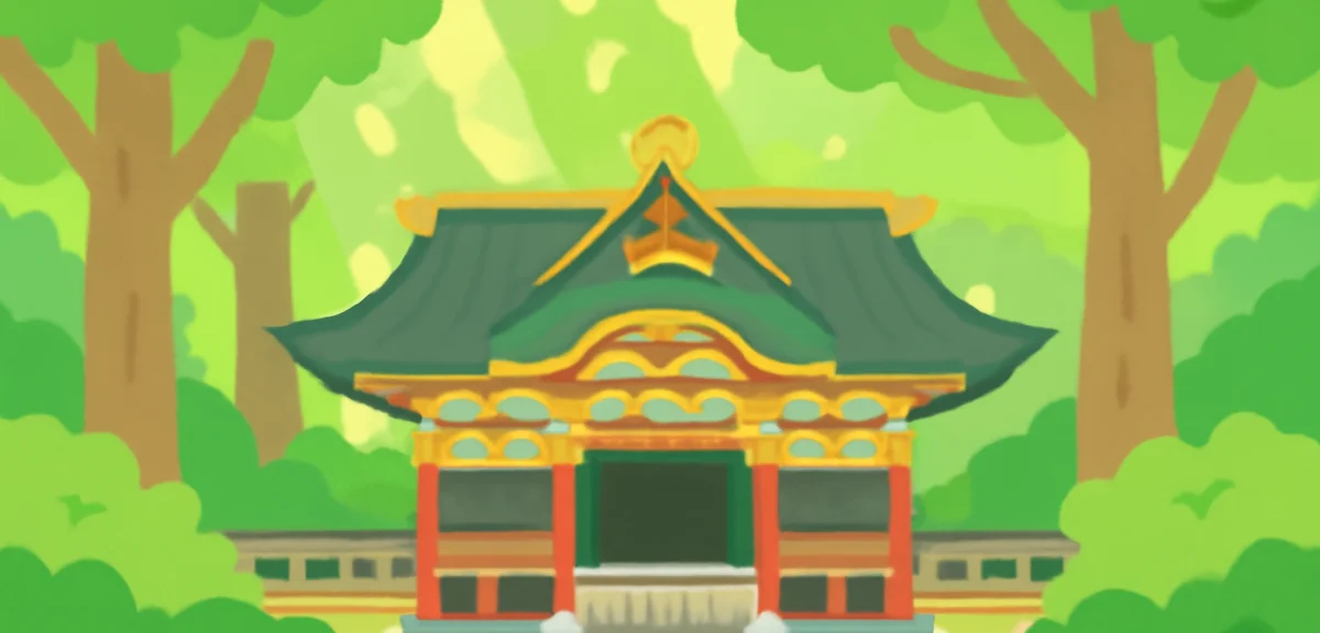 Nikko Toshogu shrine in summer, lush green forest, ornate traditional architecture, sunlight filteri