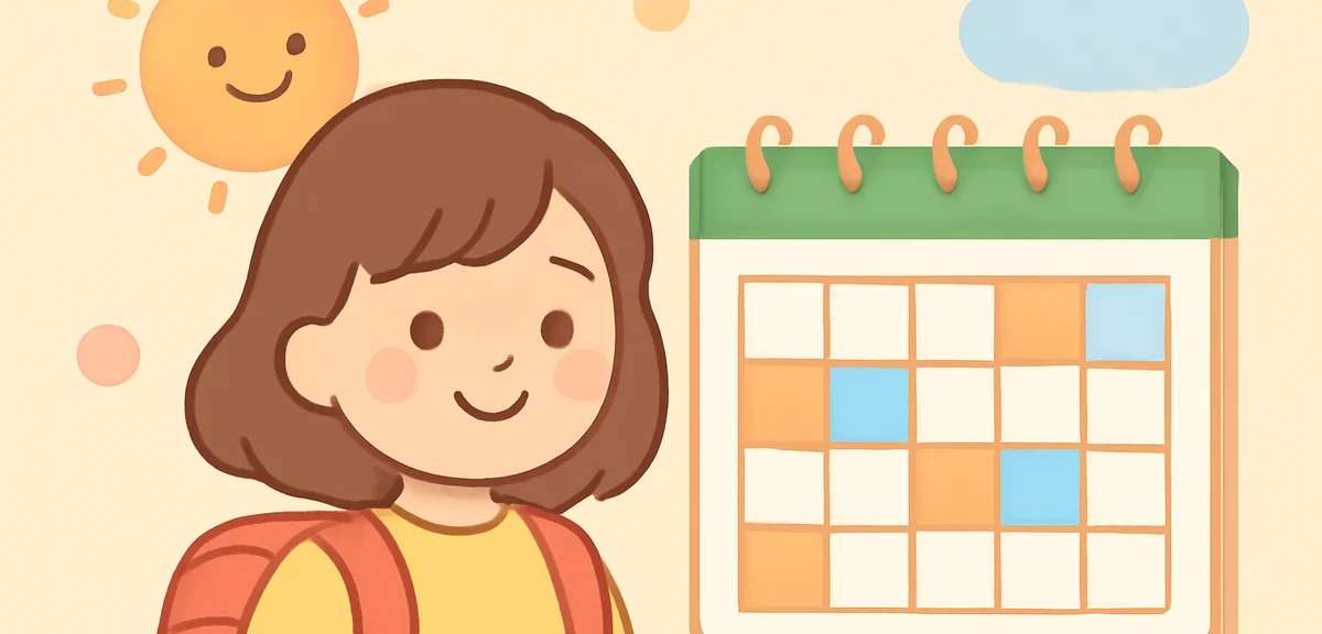 Calendar showing school year schedule with multiple short breaks instead of one long summer vacation