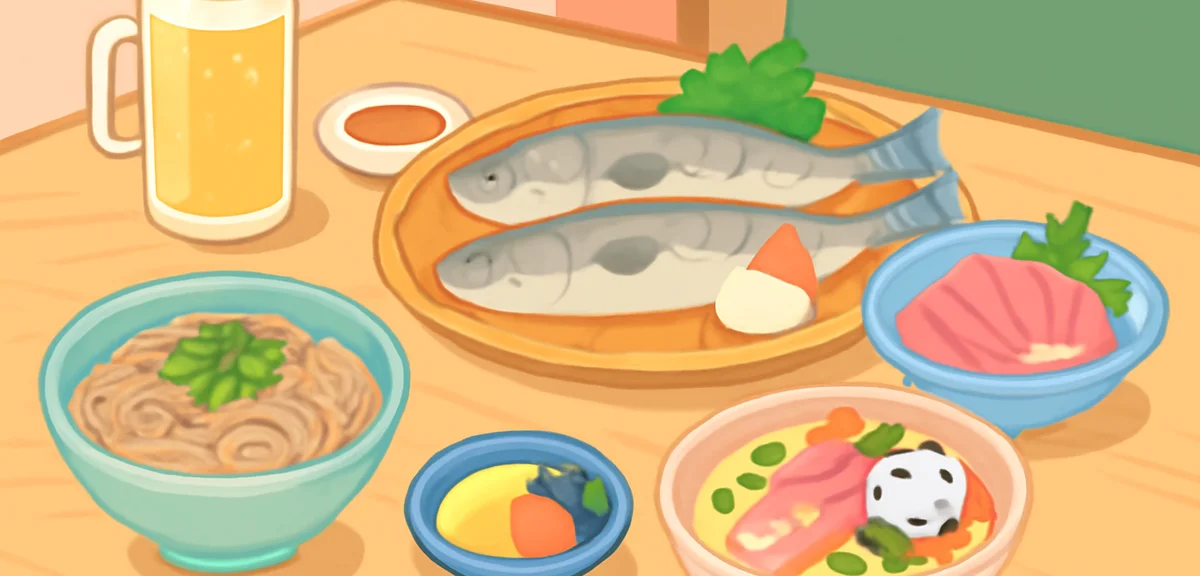 Delicious Japanese summer gourmet food spread, fresh seafood, colorful local dishes on wooden table,