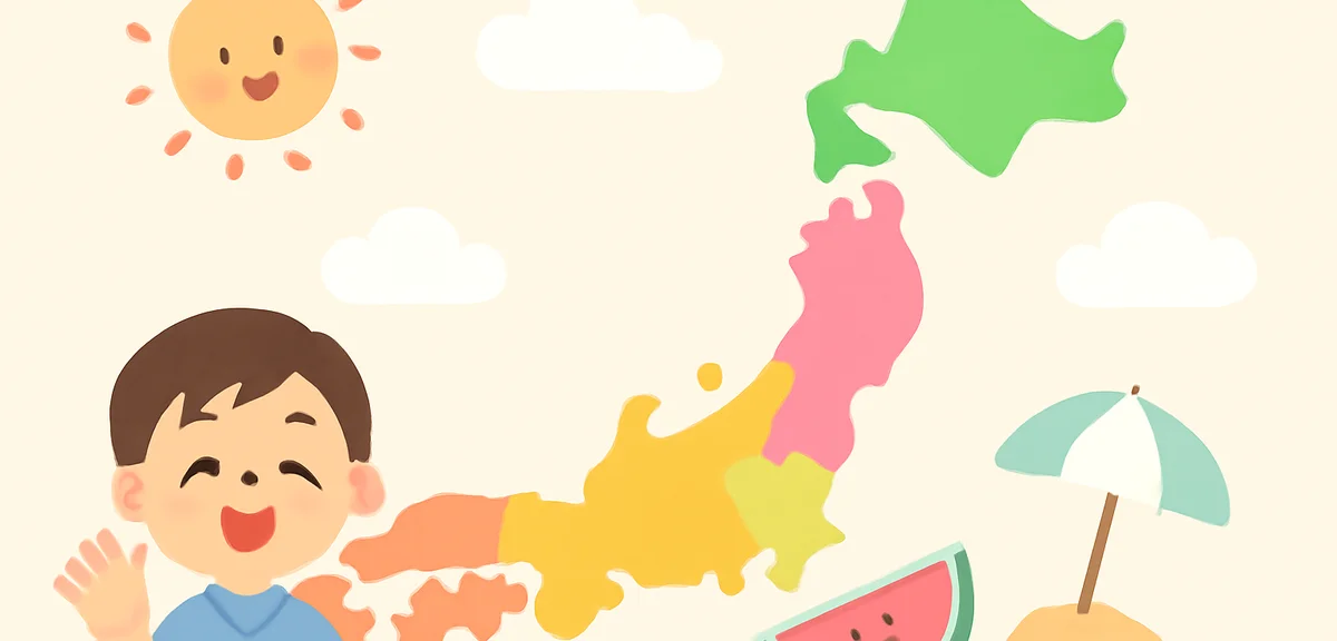Map of Japan showing different summer vacation start dates by region for junior high school, infogra