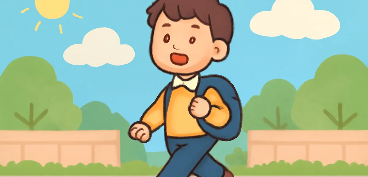 A smiling Japanese student walking to school in the morning with a backpack and a fresh expression, 