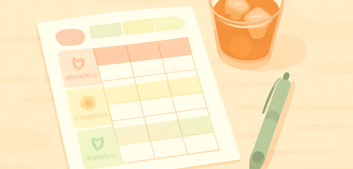 A weekly time-block schedule template printed on paper showing morning study, afternoon club activit