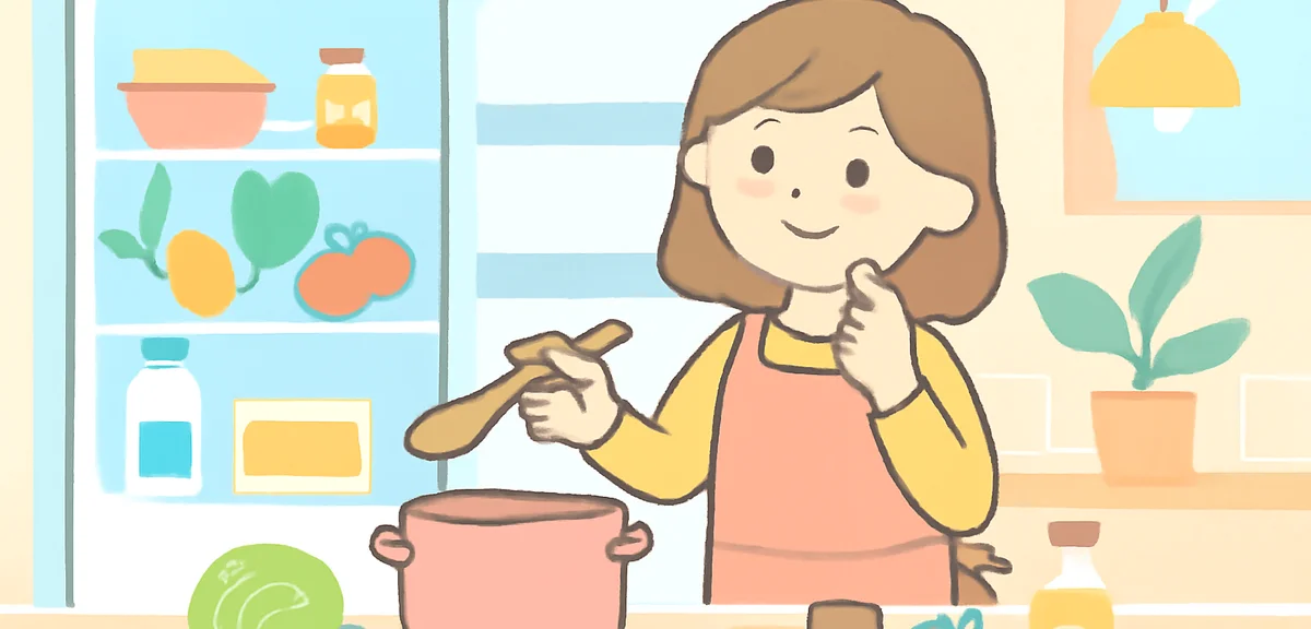 Open refrigerator with leftover vegetables and ingredients arranged for cooking, mom planning lunch,