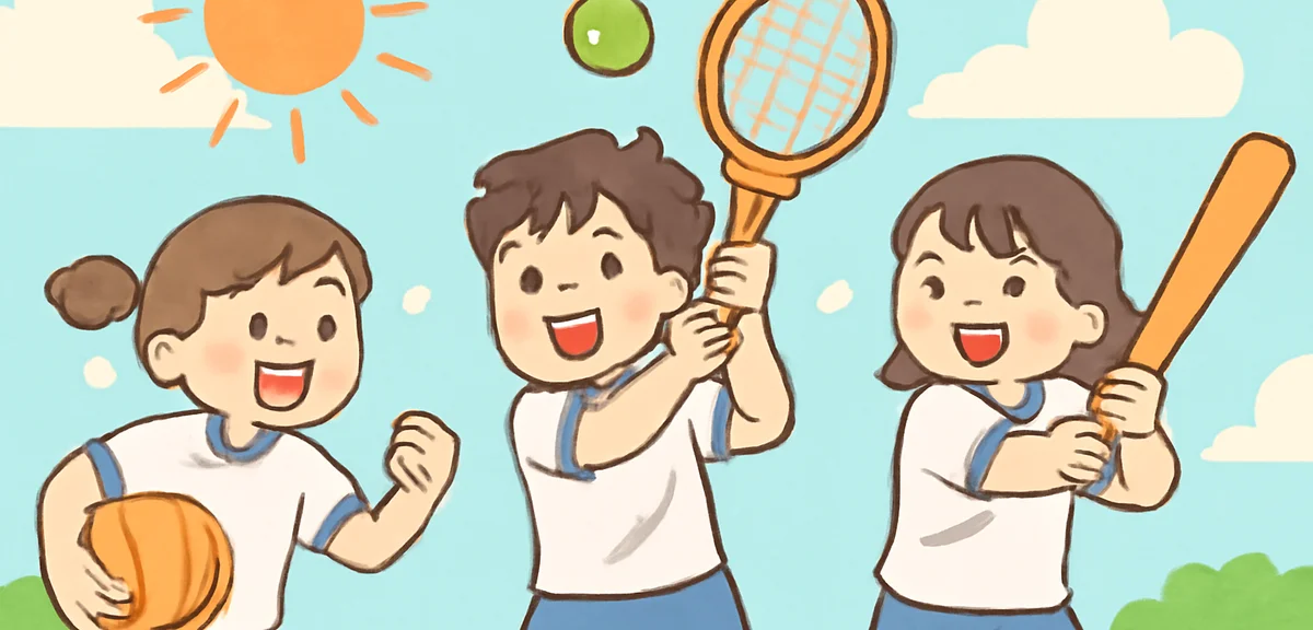 Japanese junior high school students in sports uniforms practicing club activities outdoors under th