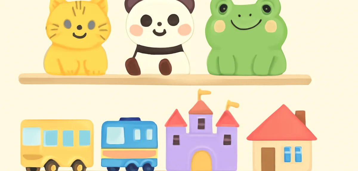 Themed piggy banks shaped like animals (cat, panda, frog), vehicles (bus, train), and buildings (cas