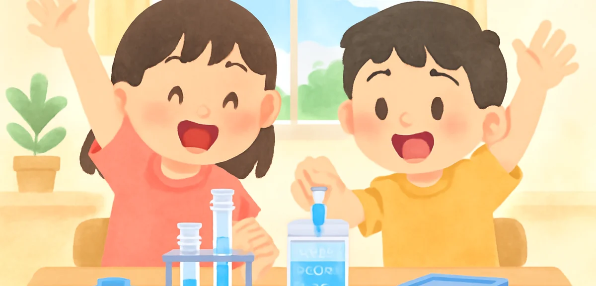 Japanese elementary school children excitedly participating in a summer workshop, hands-on activity 