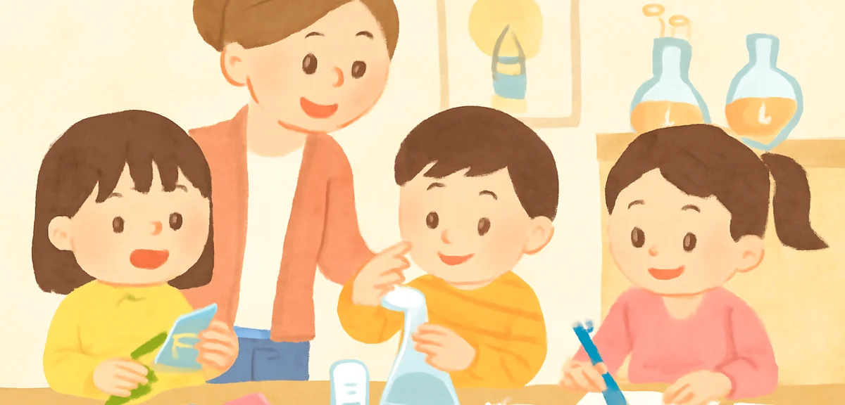 Paid art and science workshop with Japanese elementary children creating crafts and doing experiment