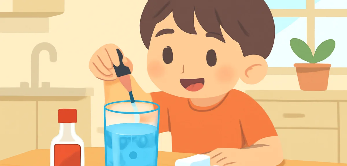 A Japanese third or fourth grade elementary school student conducting a simple science experiment wi