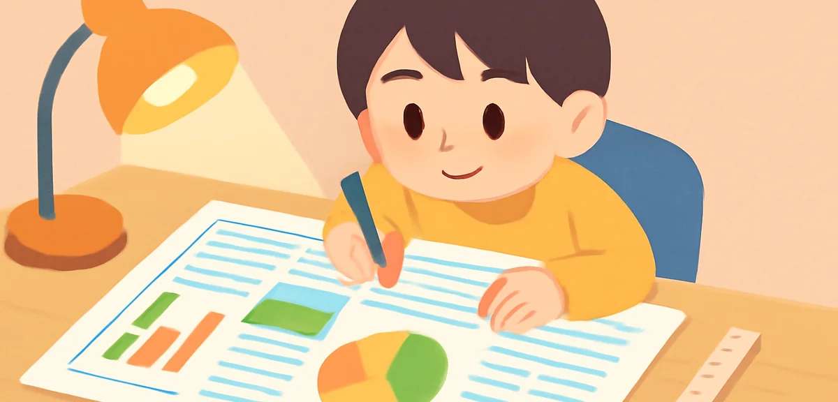 A Japanese fifth or sixth grade elementary school student writing a neatly organized research report