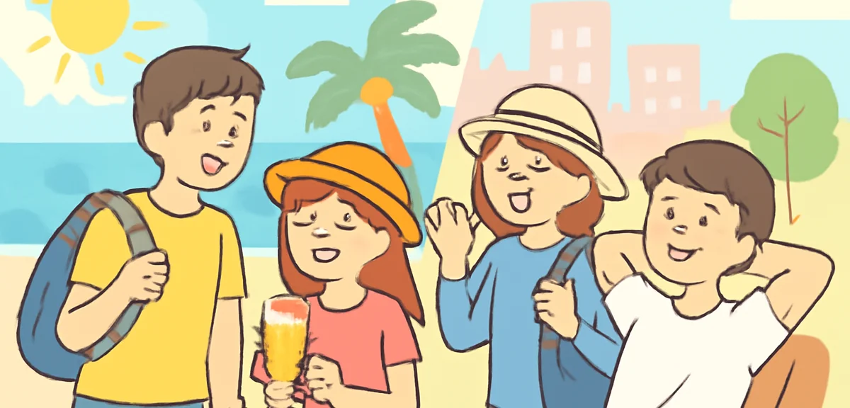 University and vocational school students enjoying long summer break, traveling and relaxing, beach 