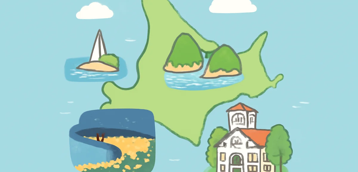 Hokkaido regional map highlighting central eastern southern and northern areas with iconic spots lik