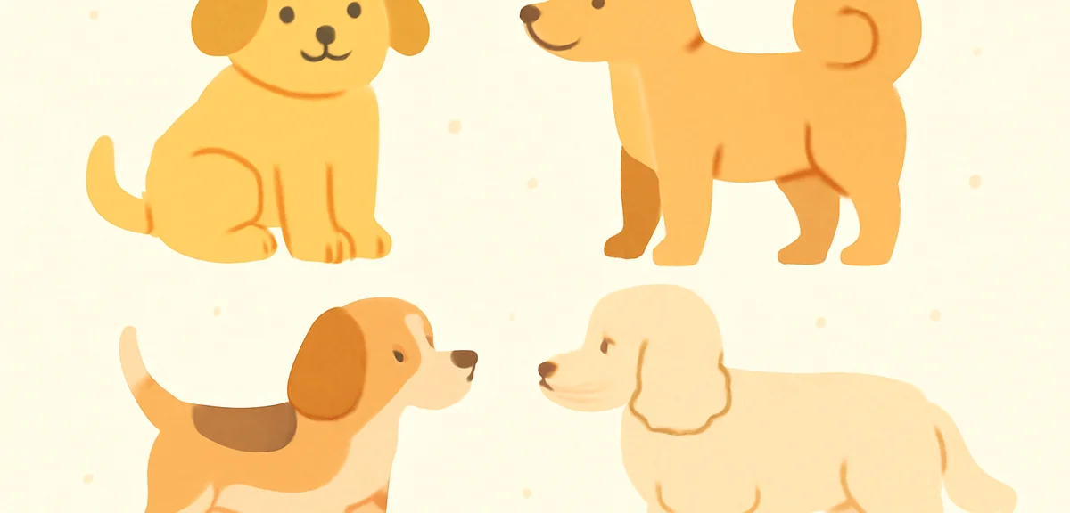 Anatomy sketch reference of various dog breeds showing differences in ears, tails, and body proporti