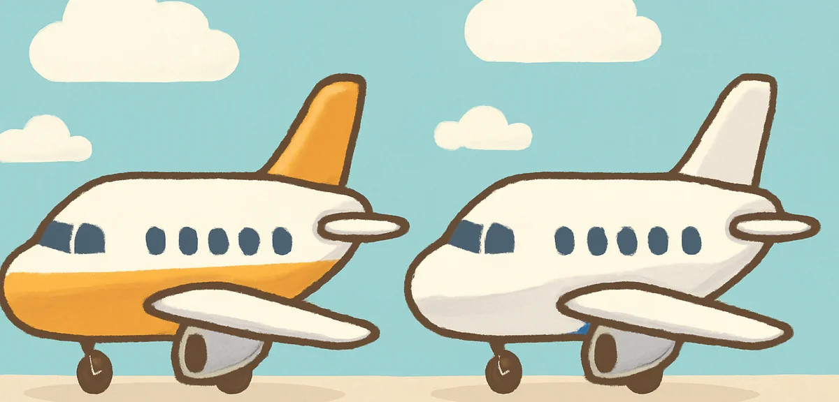 Two airplanes side by side, one budget LCC and one full service FSC, comparison concept, clean moder