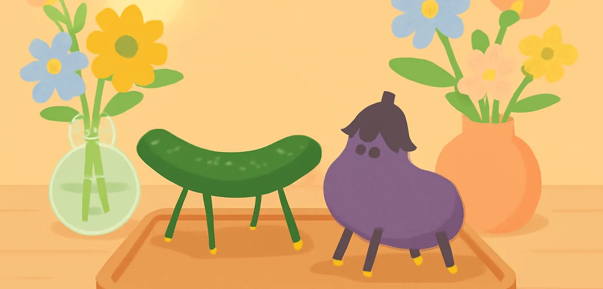 Cucumber horse and eggplant cow shoryouma decoration on a wooden tray, summer flowers, warm indoor l
