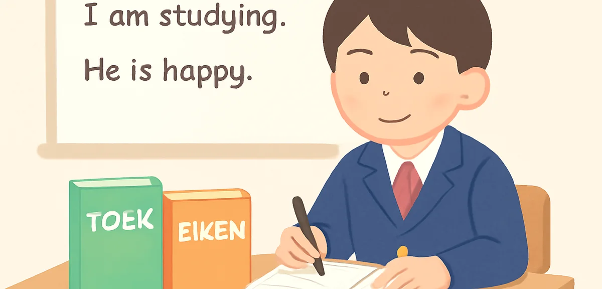 A Japanese high school student studying English at a summer cram school classroom, TOEIC and Eiken t