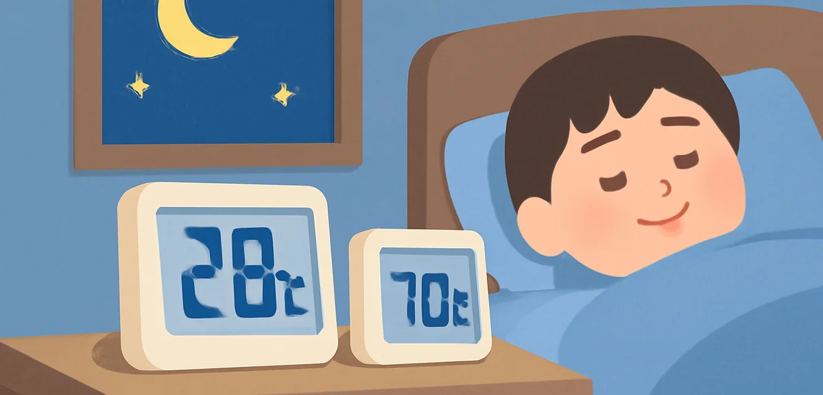 A digital thermometer on a bedside table showing 28 degrees Celsius at night in a Japanese room, hum