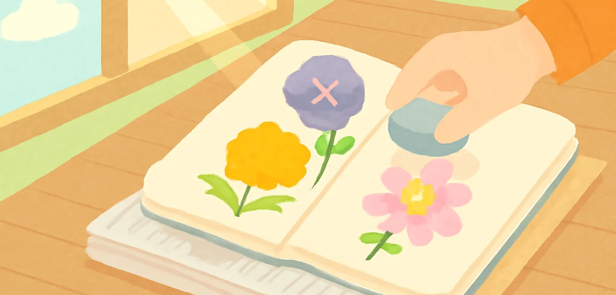 A close-up flat illustration of an open notebook with layered newspaper sheets, cardboard, and press